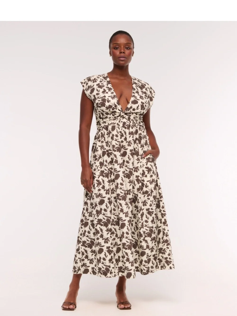 Abercrombie & Fitch Cream Maxi Dress with Brown Floral Print